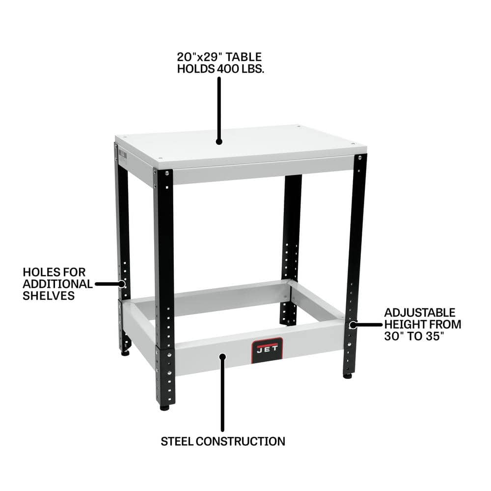 Adjustable Height Black and White Steel Benchtop Machine Table