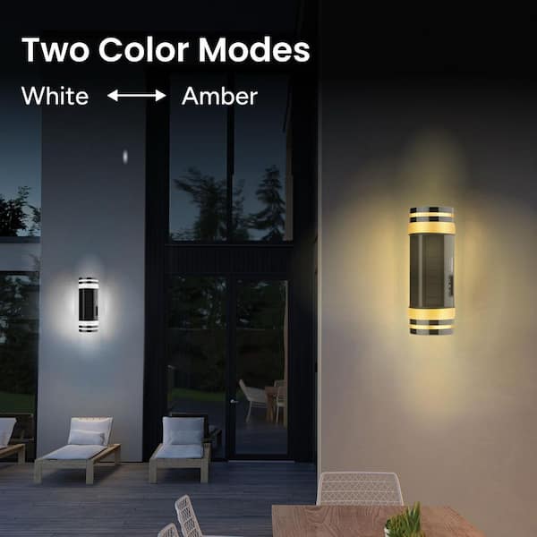 TECHKO 122 Lumens Solar Outdoor Black Cylinder Wall Sconce