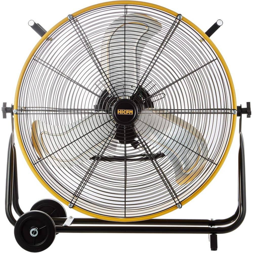 WOCK HiCFM 24 in. Yellow Industrial Drum Fan, 8300 CFM High Velocity 3-Speed Metal Fan for Basement, Warehouse, Factory