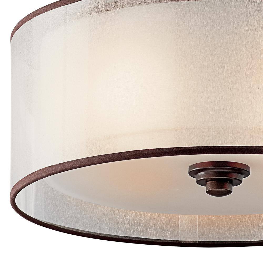 Lacey 15" Bronze and White Drum Semi-Flush Mount Light