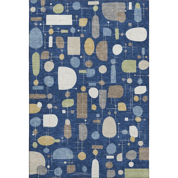 Mayfield Premium Machine Washable Abstract AMF2393 Navy 3 ft. x 5 ft. Area Rug