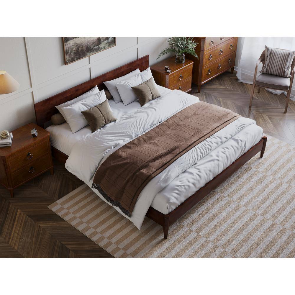 Aria King Walnut Wood Low Profile Platform Bed with Headboard