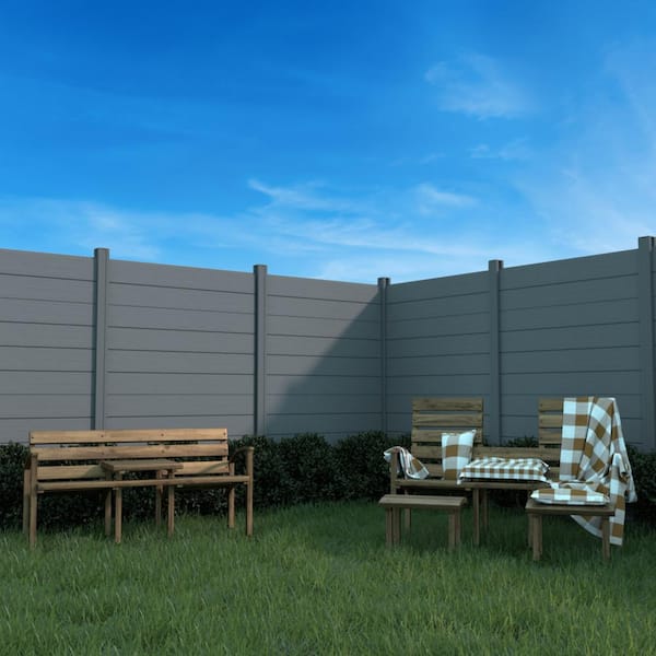 Complete Kit 6 ft. x 6 ft. Embossed Gray WPC Composite Fence Panel with Pronged Holders and Post Kits (10-set)
