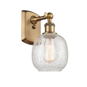 Belfast 6 in. 1-Light Brushed Brass Wall Sconce with Clear Crackle Glass Shade