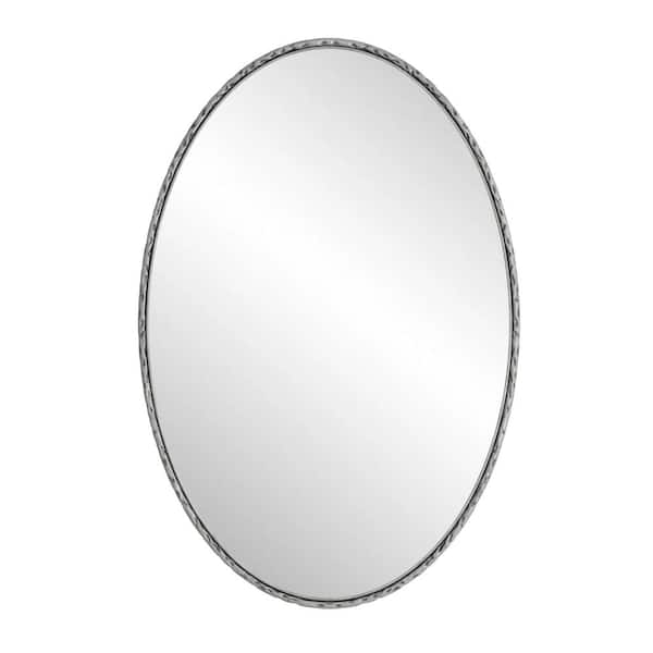 Unbranded 25.6 in. x 39.37 in. Silver Iron Art Oval Vintage Vanity Mirror, Wall Hanging, Placed on The Table