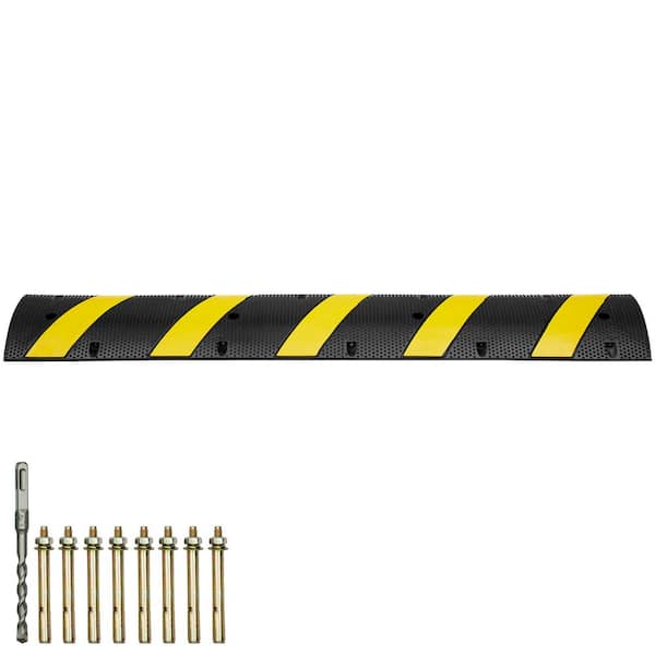 2-Piece 1.18 in. x 6 ft. Raceway Cord Cover Conduit Rubber Speed Hump 2-Channel Traffic Speed Bump, with Yellow Strip