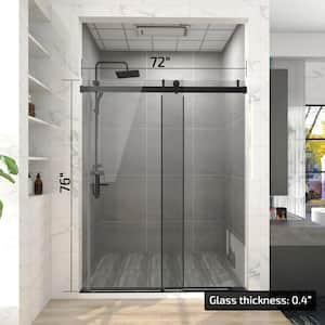 72 in. W x 76 in. H Single Sliding Frameless Corner Shower Enclosure in Matte Black with Clear Glass