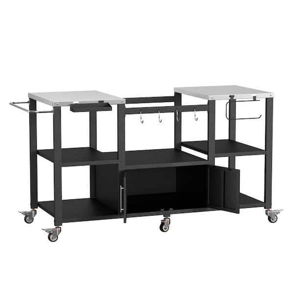 65 in. W Outdoor Stainless Steel Grill Cart Table Stand for Big Green Egg with Storage Cabinet and Wheels
