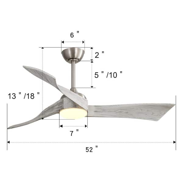 Jushua 52 Inch Dimmable LED Indoor 6 Speed Brushed Nickel