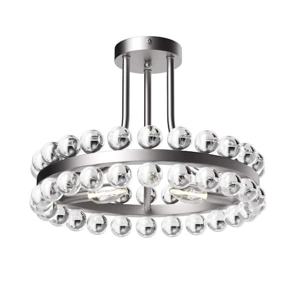 Jackson 16 in. 3-Light Modern Chrome Ringed Semi-Flush Mount with Clear Crystal Decoration