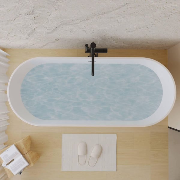 59 in. x 30 in. Flat Bottom Acrylic Freestanding Soaking Bathtub with Center Drain in Glossy White