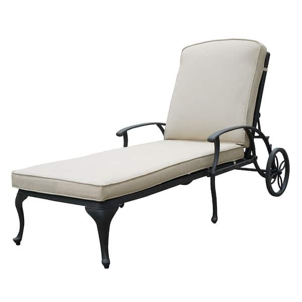 HOMEFUN 78.75 in. L Aluminum Chaise Lounge Outdoor Chair with Wheels Adjustable Reclining and Beige Cushion