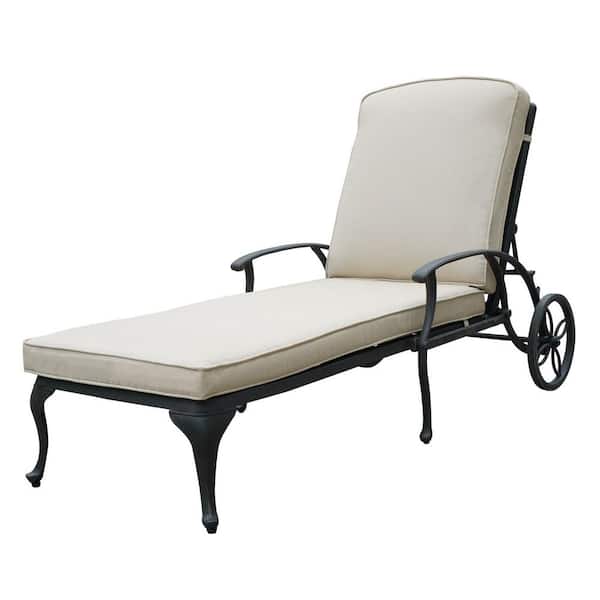 Kadehome Antique Bronze Aluminum Reclining Outdoor Chaise Lounge with Wheels and Beige Cushions