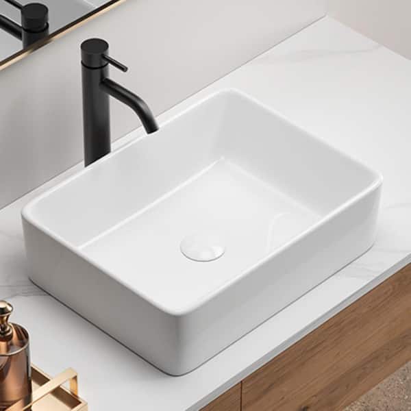 Glacier Bay 20 in. Ceramic Rectangular Vessel Bathroom Sink in White ...
