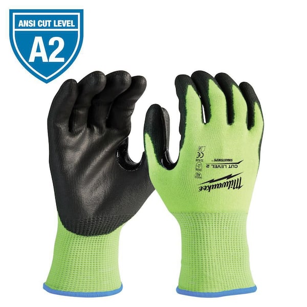 Milwaukee Small High Visibility Level 2 Cut Resistant Polyurethane Dipped Work Gloves