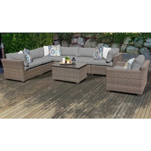 Monterey 8-Piece Wicker Patio Conversation Sectional Seating Group with Gray Cushions