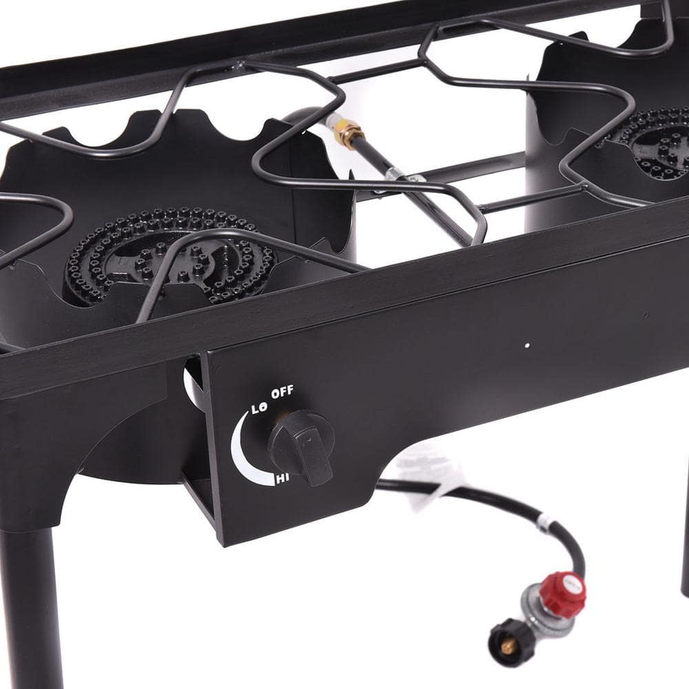 Black Cast Iron Double Burner Outdoor Gas Stove