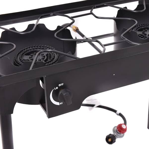 DOUBLE CAST IRON LPG PROPANE BUTANE BOILING TWIN 2 GAS RING OUTDOOR BBQ STOVE 