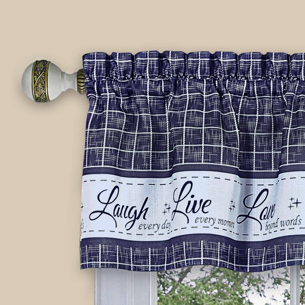 Navy Blue Polyester Live Love Laugh Window Valance