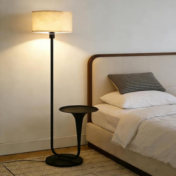 57 in. Modern Black 1-Light Dimmable Standard Floor Lamp with Table and Bulb Included for Living Room