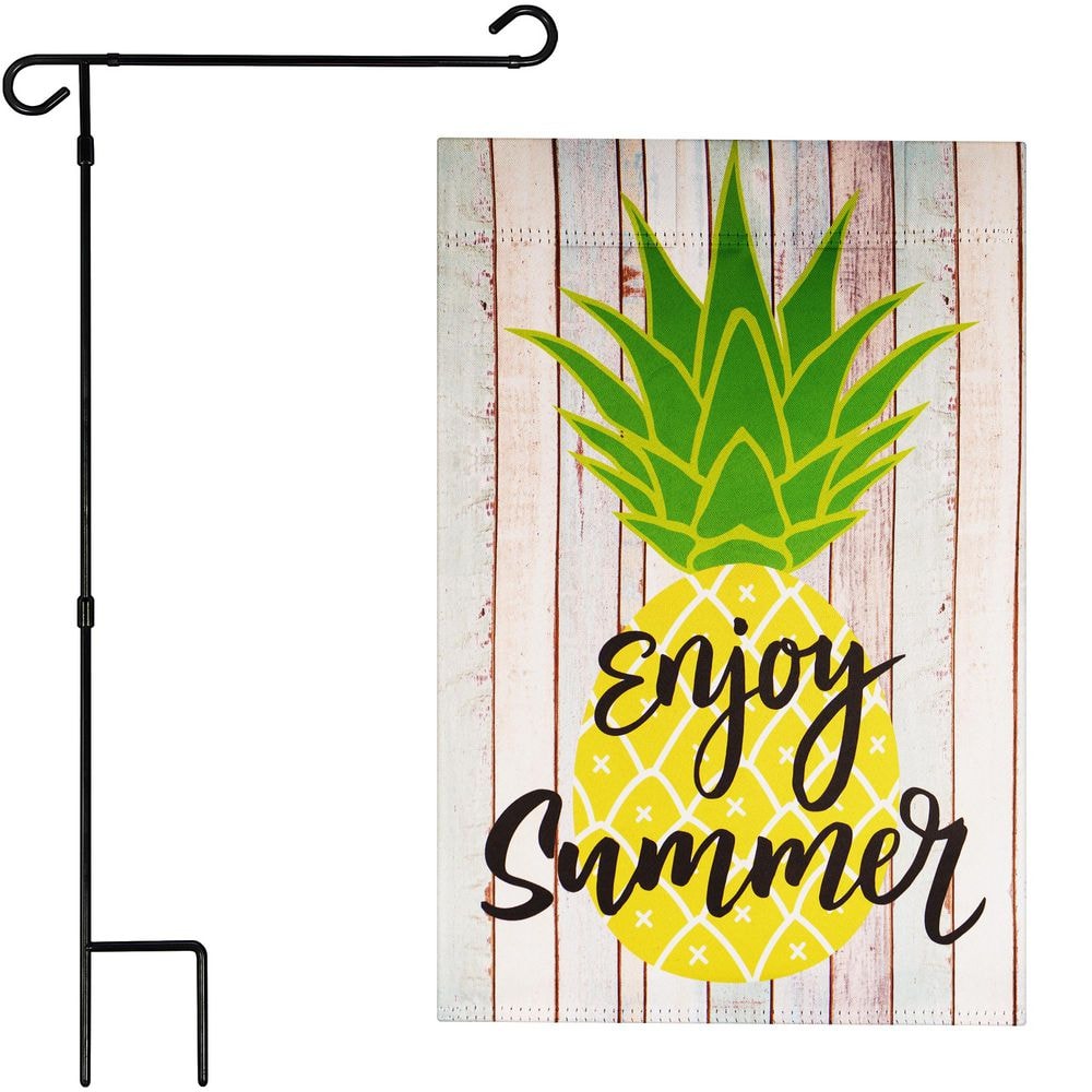 1 ft. x 1.5 ft. Polyester Enjoy Summer Pineapple 2-Sided Garden Flag Blockout with 36 in. Black Iron Garden Stand price history on PriceWatchPro