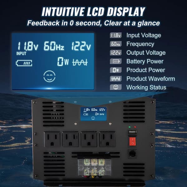 Pure Sine Wave Inverter 3500 Watt Power Inverter DC 12-VOLT to AC 120-VOLT Car Inverter with USB Port AC Outlets (GFCI)