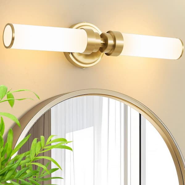 2-Light Vintage Gold Wall Sconce with Opal White Glass Shade Industrial Antiqued Bathroom Vanity Light