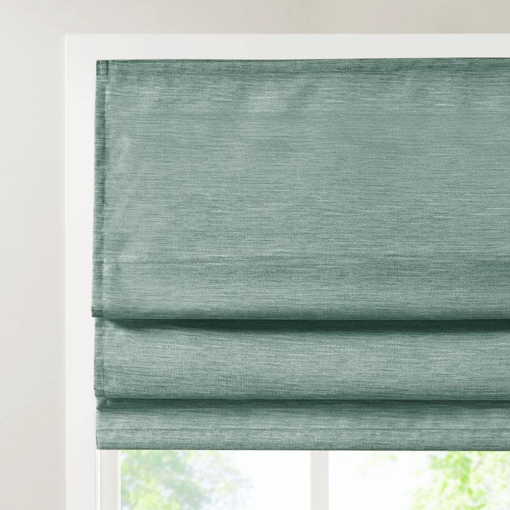 Green Faux Silk Cordless Blackout Roman Shade, 31" x 64"