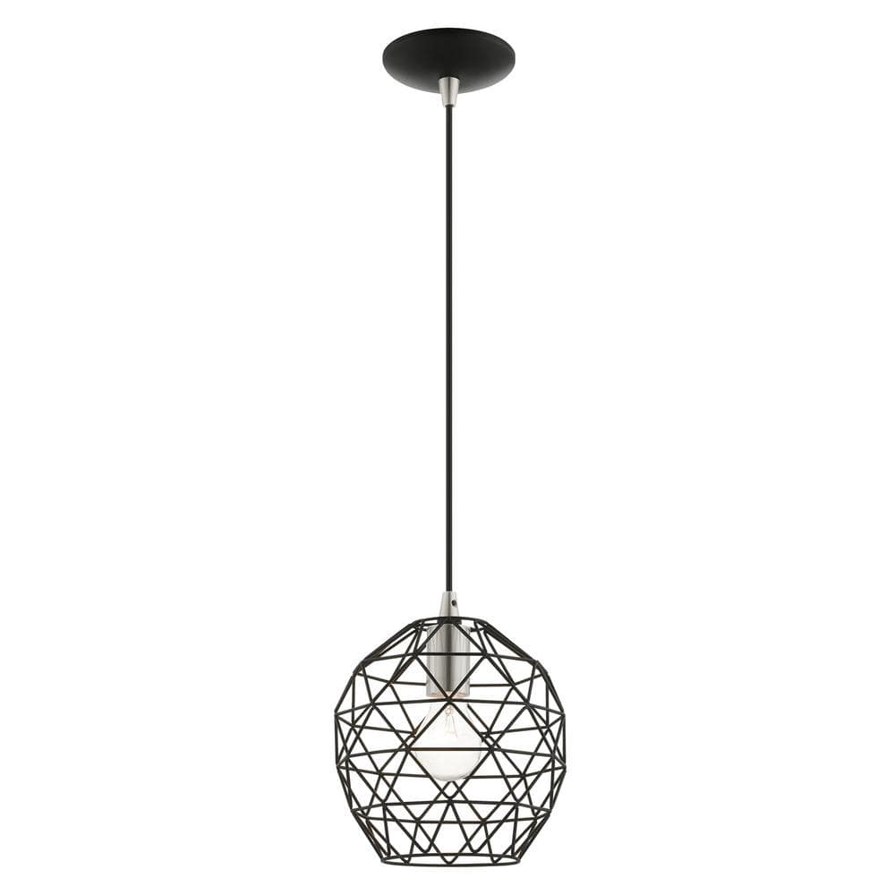 Mini Globe Black Brass LED Pendant with Geometric Cut-Outs