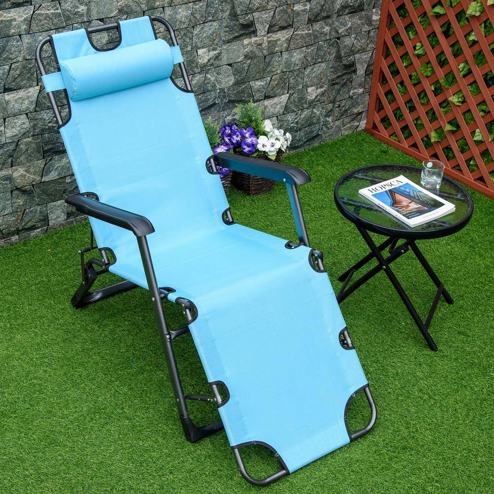 Blue Steel Adjustable Outdoor Chaise Lounge with Cushions