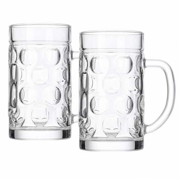 2-Pack Freezer Beer Mugs, 20 oz. Large Heavy Glass Mugs with Handles, Lead-Free Glasses Oktoberfest Style