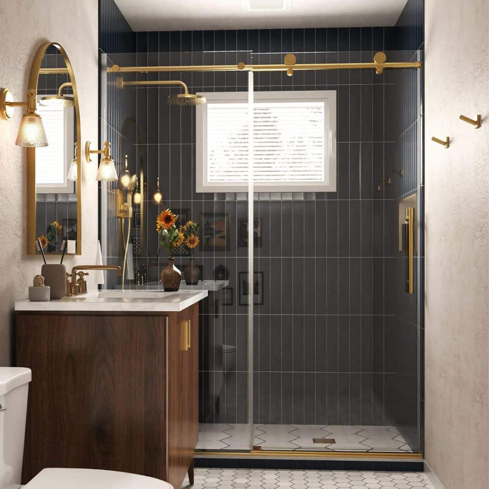 Los Flexi 56-60 in. W x 74 in. H Frameless Soft Close Single