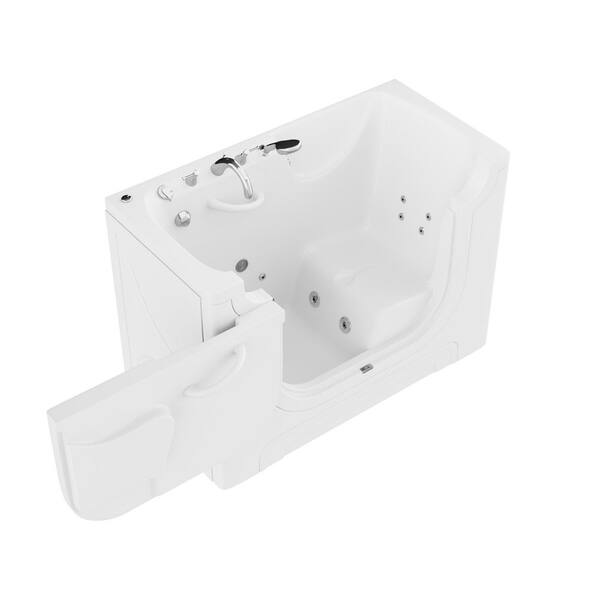WTHDX Series 60 in. x 30 in. Left Side Drain Walk-In Whirlpool Jetted Bathtub in White with Quick Fill Faucet Set