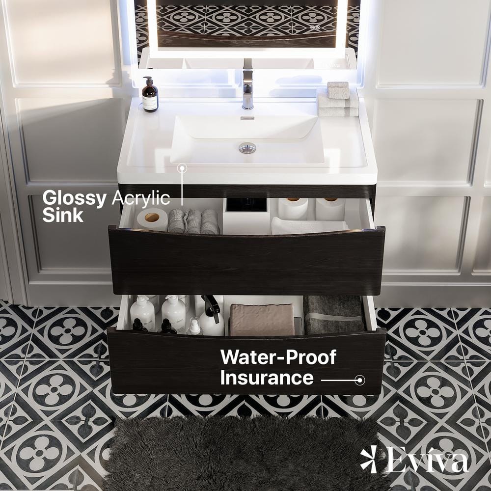 Modern Floating Bathroom Vanity Set with Integrated Sink - 36" Chestnut