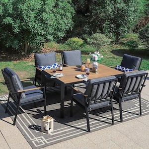 7-Piece Aluminum Outdoor Dining Set with Dark Gray Cushions