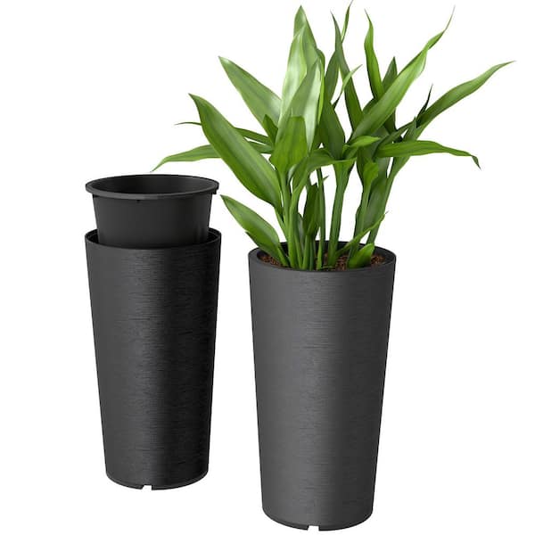 Outsunny Black Indoor Outdoor PP Plastic Tall Planter Set (2-Pack) with  Stackable Design (15.4 in. L x 15.4 in. W x 28.7 in. H) 84H-600V00BK
