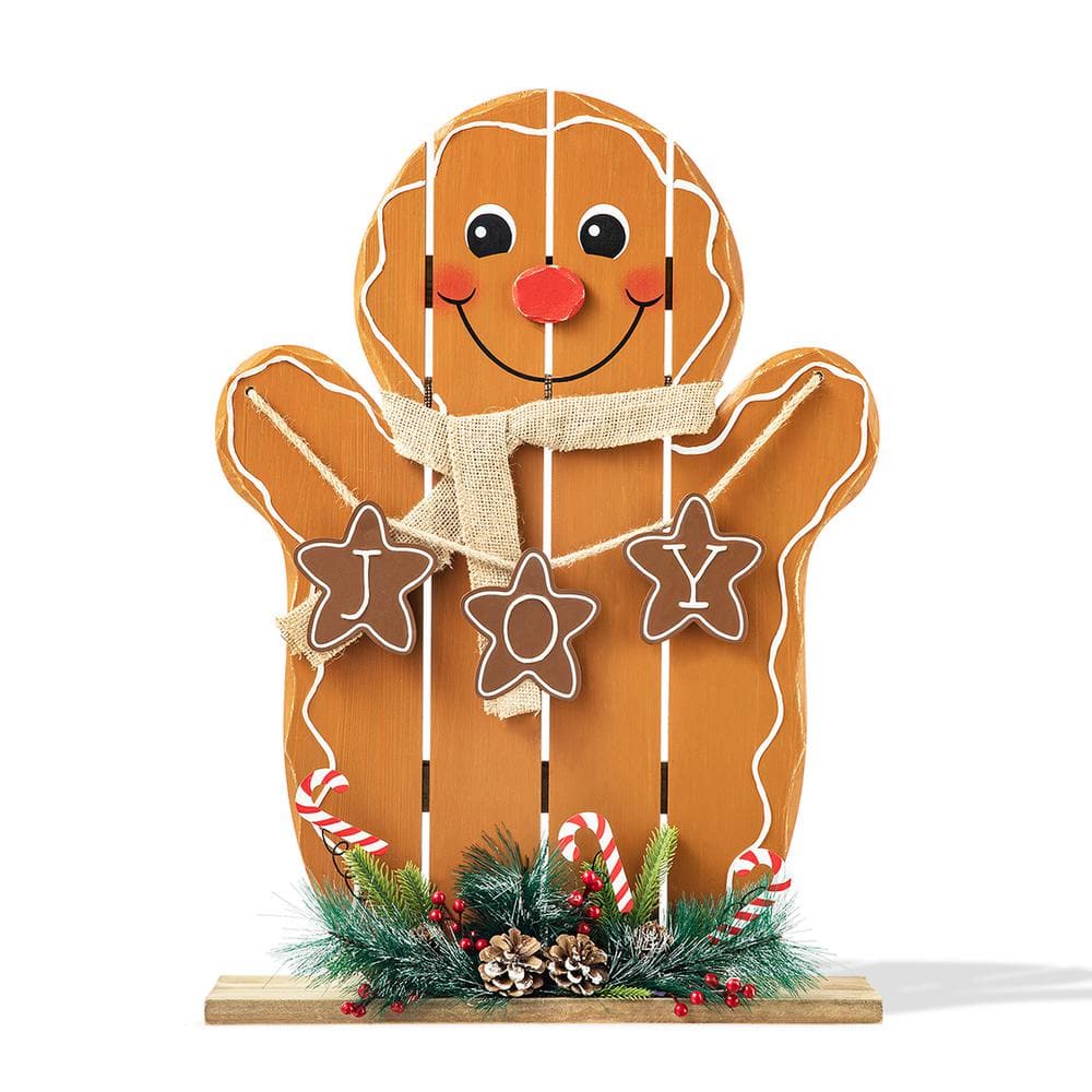 24 in. H Wood Christmas Gingerbread Man Porch Decor -  Glitzhome, 2010100055