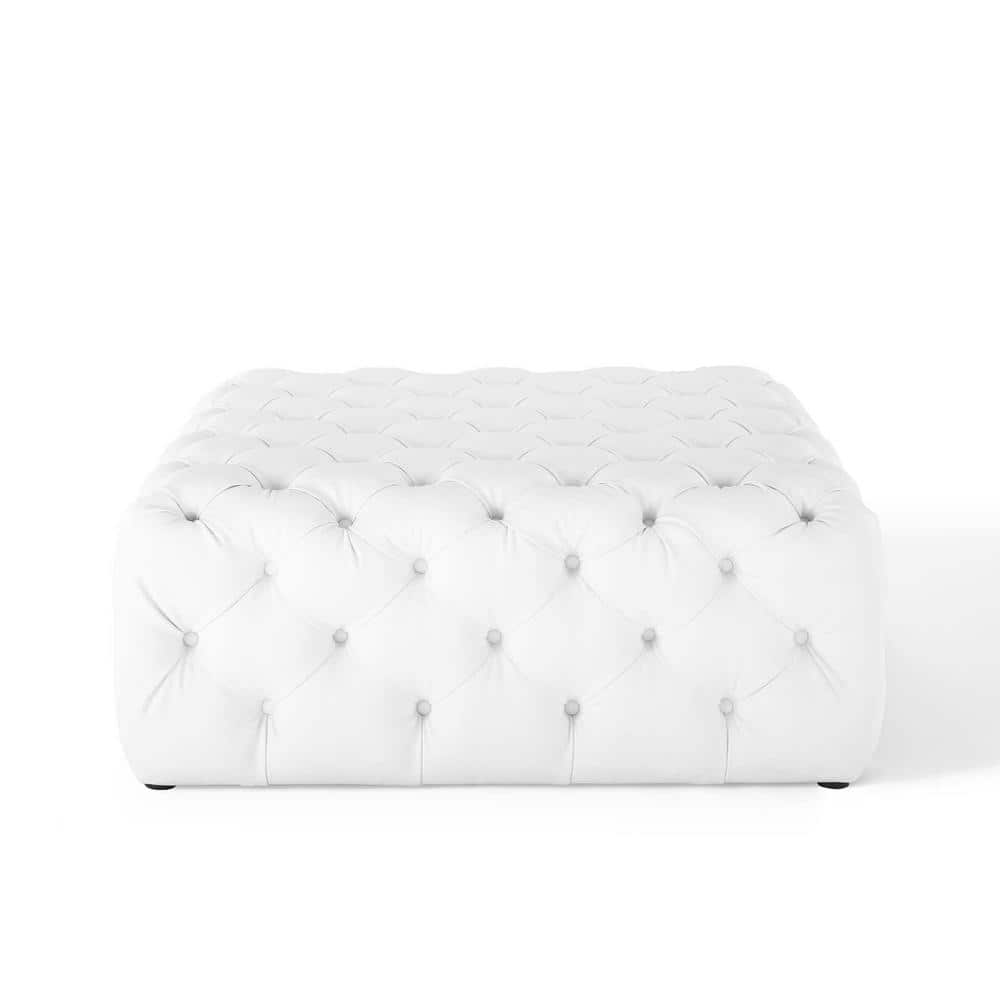 White Tufted Vegan Leather Large Square Ottoman