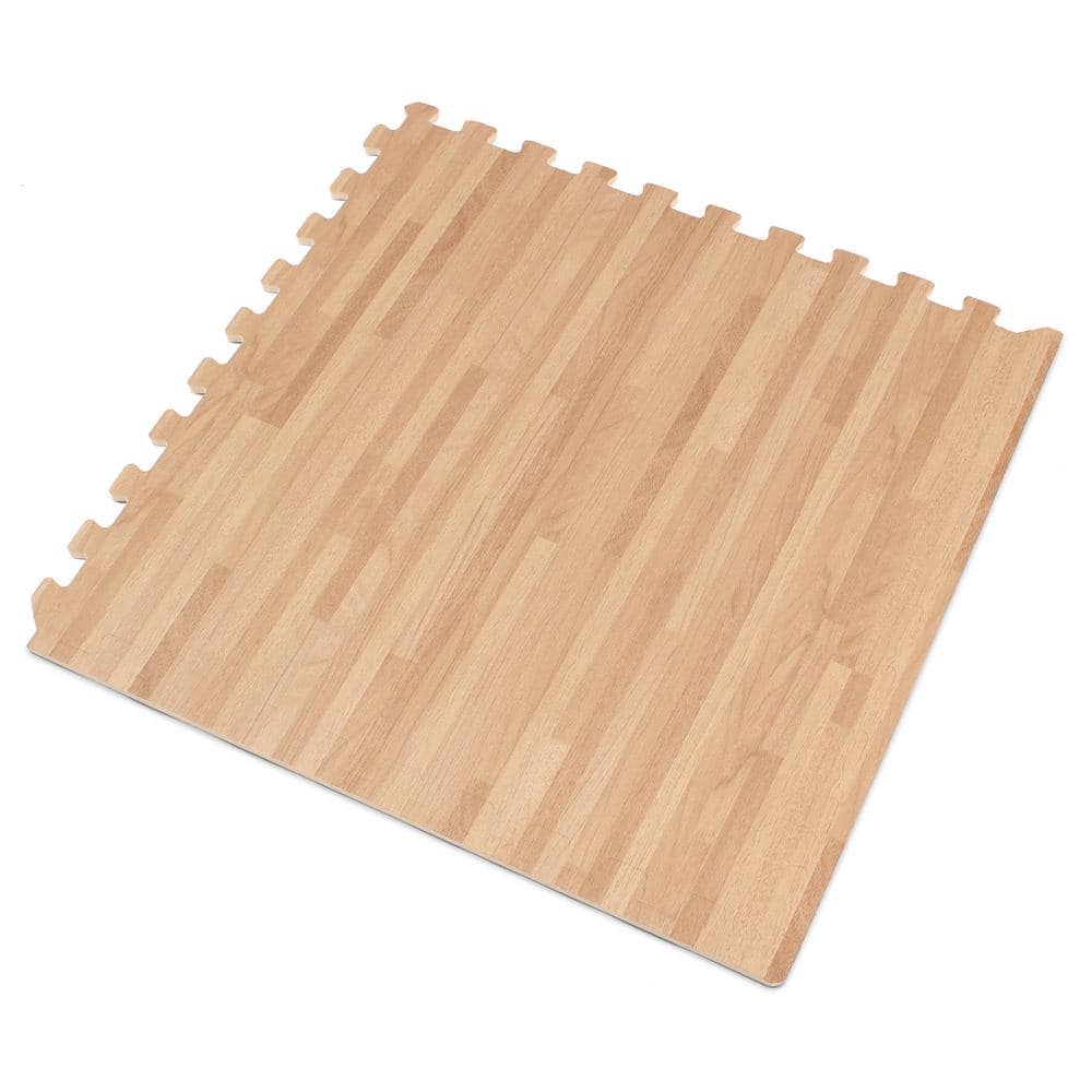 Light Brown Wood Grain Interlocking Foam Floor Tiles, 24" x 24"