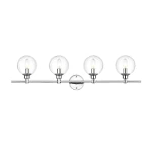 Simply Living 38 in. 4-Light Modern Chrome Vanity Light with Clear Round Shade