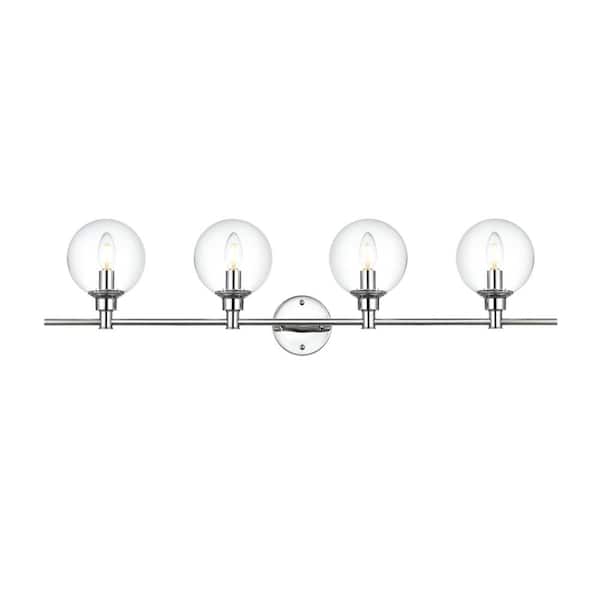 Unbranded Simply Living 38 in. 4-Light Modern Chrome Vanity Light with Clear Round Shade