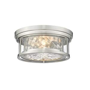 Clarion 12 in. 2-Light Brushed Nickel Flush Mount with Inner Clear Water and Outer Clear Glass Shade