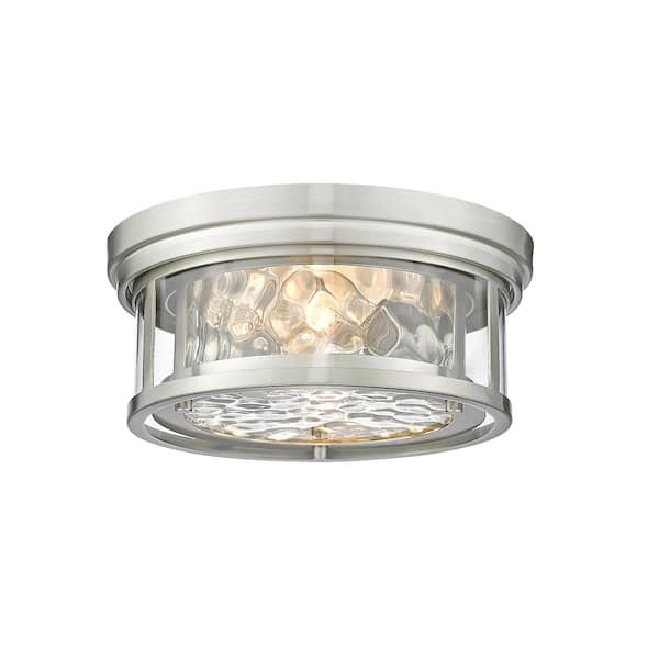 Unbranded Clarion 12 in. 2-Light Brushed Nickel Flush Mount with Inner Clear Water and Outer Clear Glass Shade