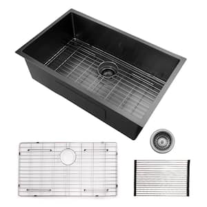 Gunmetal Black Stainless Steel 32 in. Single Bowl Drop-In Kitchen Sink with Bottom Rinse Grid