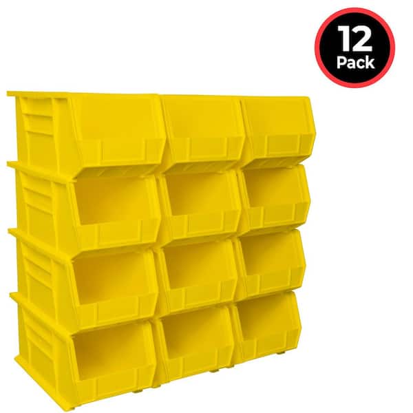 30240 Plastic Storage Organizer Bins, 15 in. D x 8 in. W x 7 in. H, Yellow, 12-pack