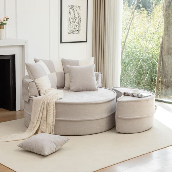 Luxury Collection Gray Chenille Upholstered Accent Arm Chair with 5-Pillows and Ottoman, (Set of 1)