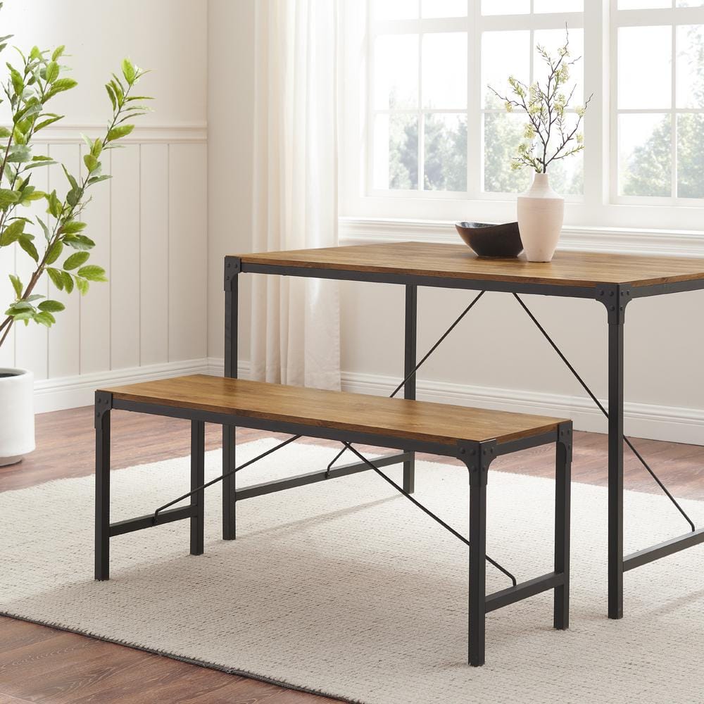 Welwick Designs Barnwood Metal And Wood Industrial Trestle Dining Bench ...