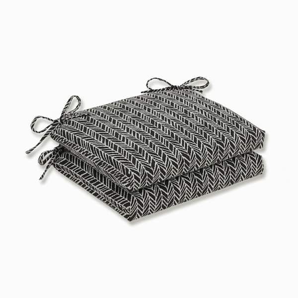 Pillow Perfect 18.5 in. x 16 in. Outdoor Dining Chair Cushion in Black/Ivory (Set of 2)