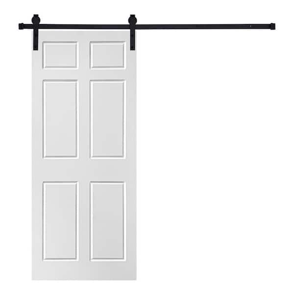 Modern 6-Panel Designed 84 in. x 30 in. MDF Panel White Painted Sliding Barn Door with Hardware Kit