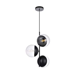 Timeless Home 17.5 in. 3-Light Black And Clear Pendant Light, Bulbs Not Included